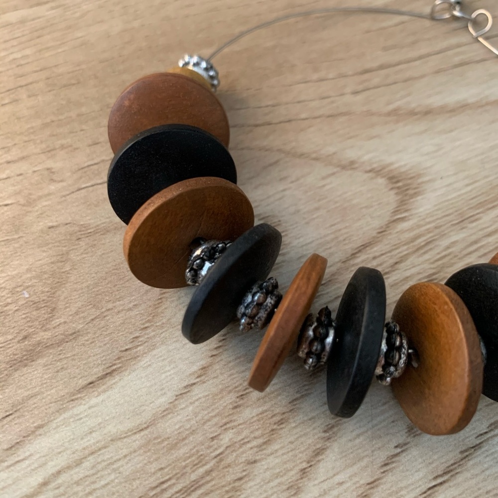 Large Statement Wood Disc Hoop Earrings - Picture 5 of 5